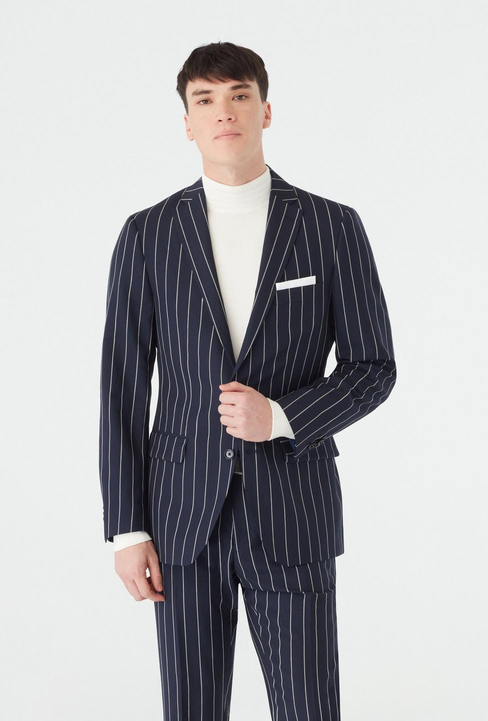 Custom Blazers Made For You - Kingsbury Wide Stripe Navy Blazer | INDOCHINO | Indochino