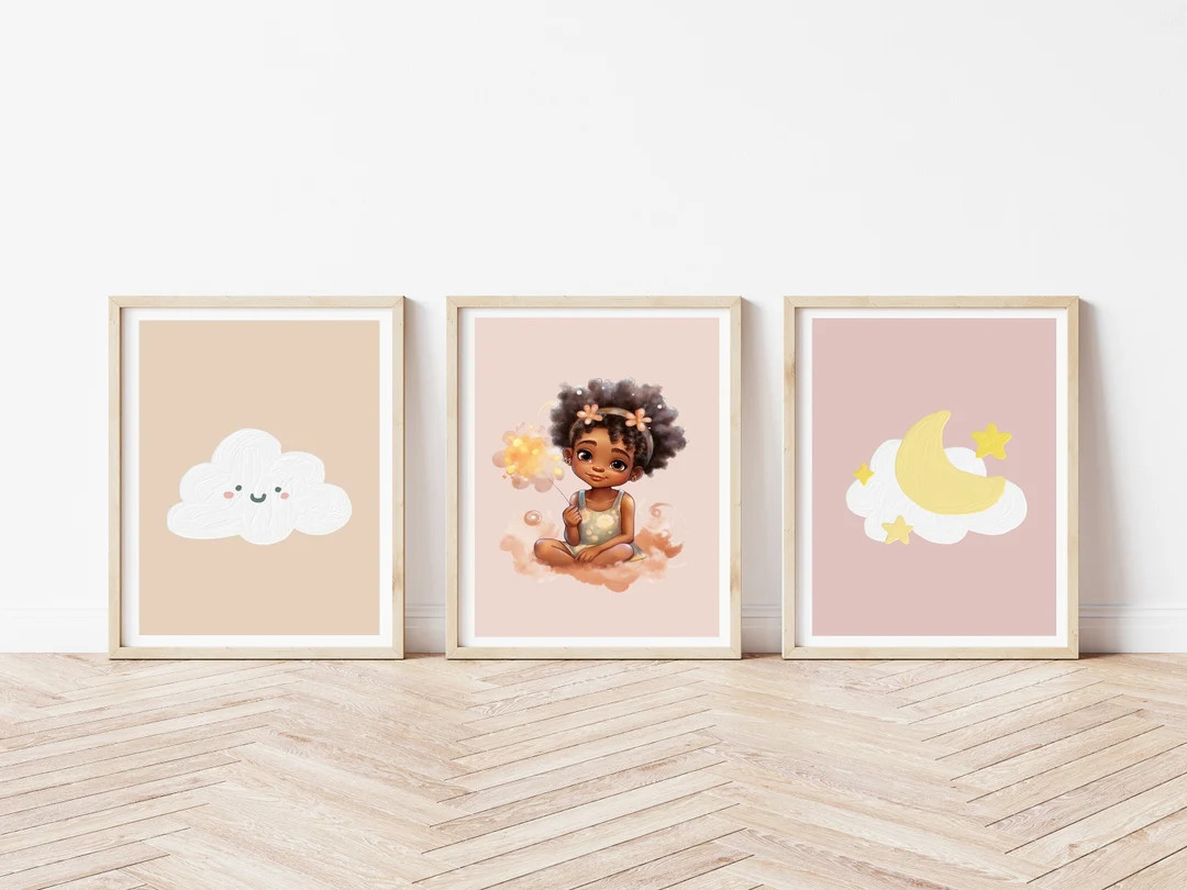 Brown Girl Nursery Art | Little Black Girl Digital Nursery Wall Art | Black Girl Nursery Wall Art... | Etsy (US)
