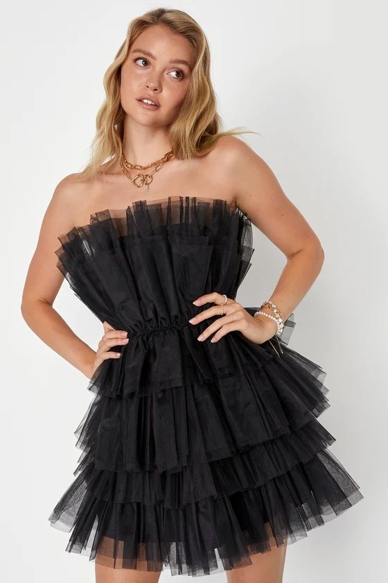 Tulle Intentions Black Strapless Tiered Tulle Mini Dress | Lulus (US)