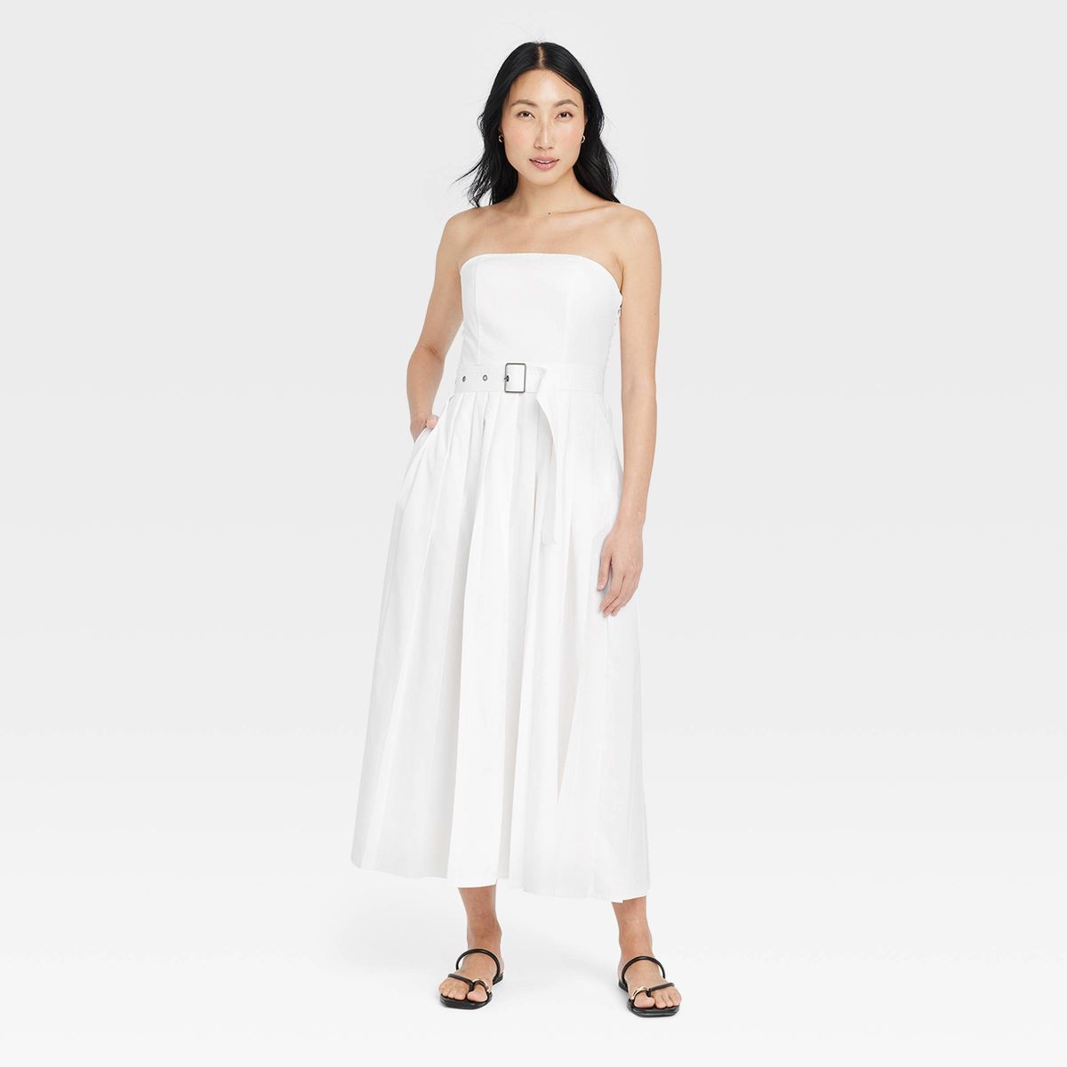 Women's Belted Midi Bandeau Dress - A New Day™ Khaki 6 | Target