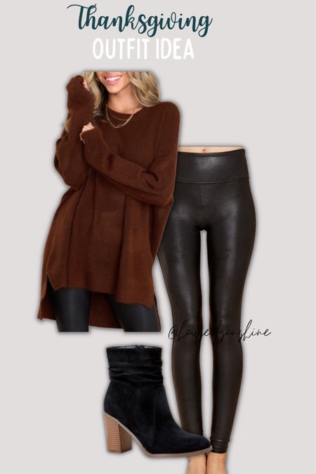 Heres a cute and comfy thanksgiving outfit idea, with a cozy long sweater, faux leather leggings and some cute black ankle boots🤍✨

#LTKSeasonal #LTKfamily #LTKHoliday