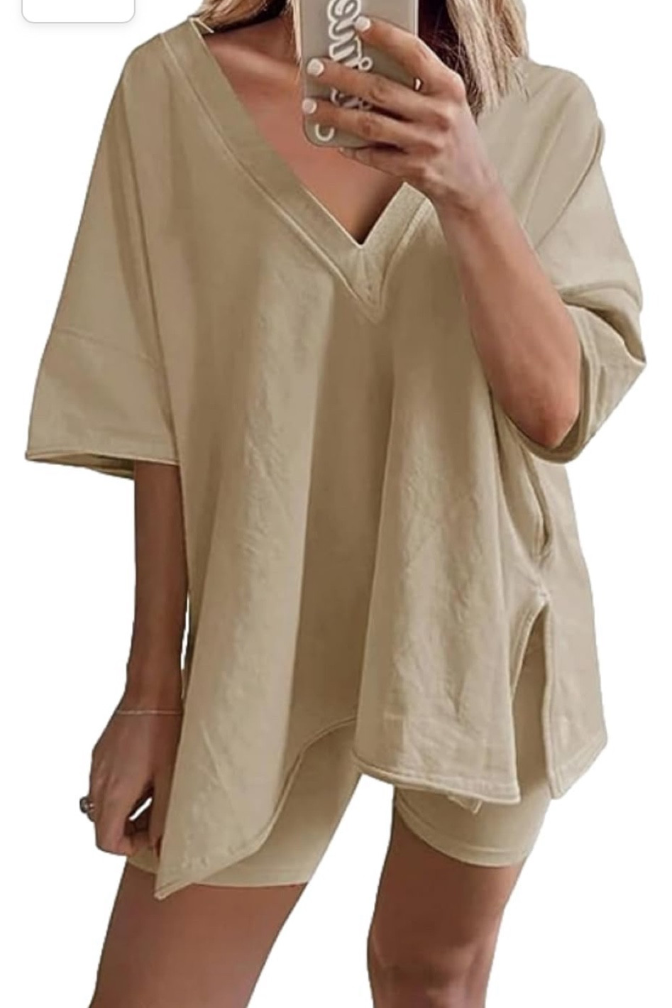 Two piece lounge set on Amazon! This shorts and oversized tunic shirt lounge is perfect for the spring and summer!! 