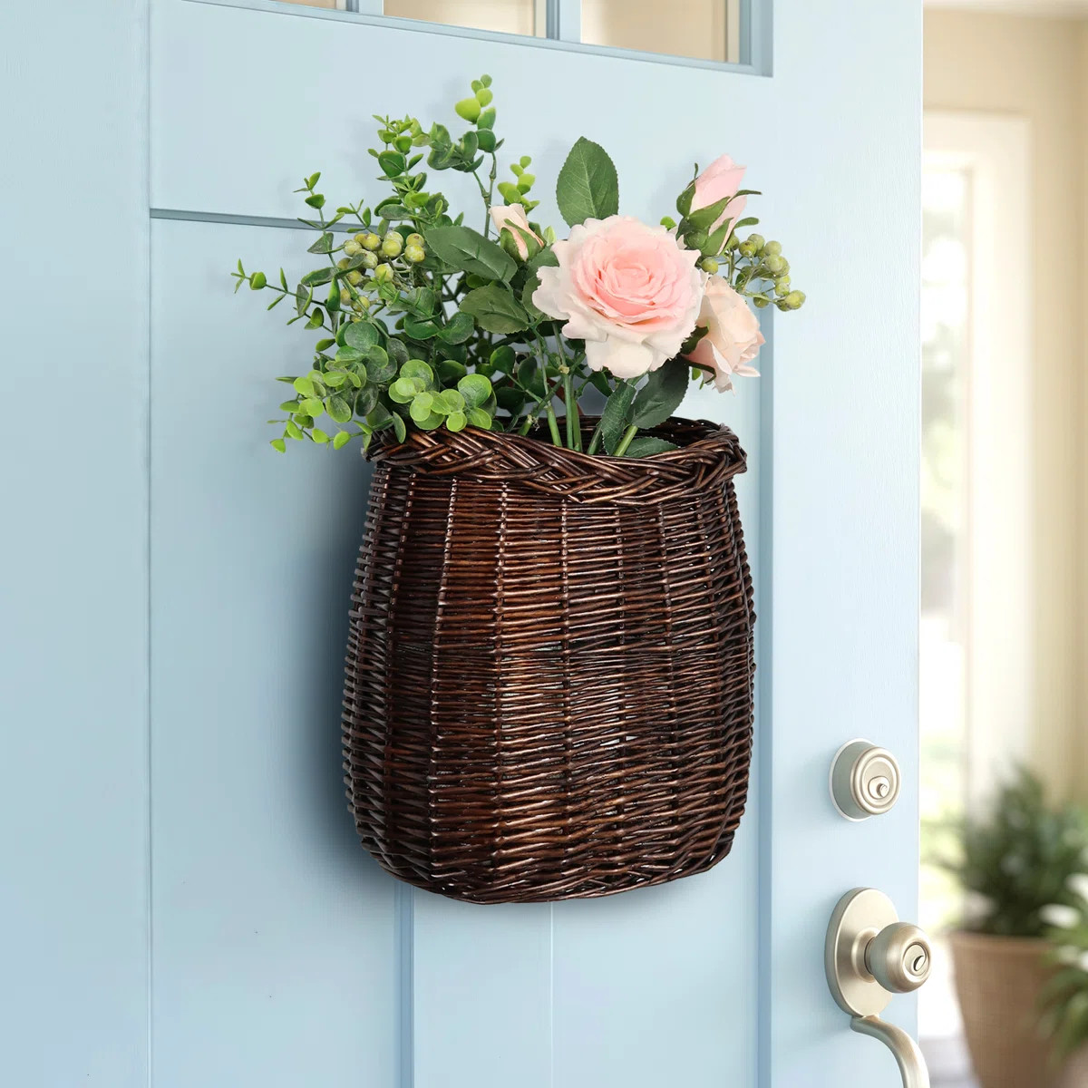 Handwoven Willow Wicker Hanging Basket Storage with Handle, Dark Brown | Wayfair North America