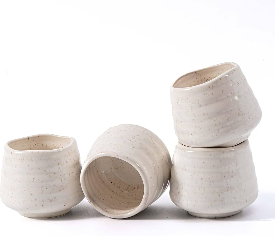 4pcs Ceramic Tea Cup Set – 160ml 5.4OZ Porcelain Matcha Cup, Handless Cute Coffee Mugs for brea... | Amazon (US)