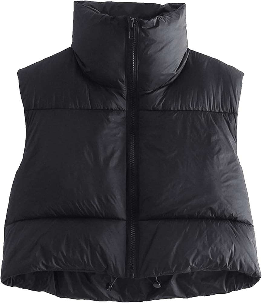 Women's Zip Up Cropped Quilted Puffer Vest Sleeveless Stand Collar Waistcoat Gilet Lightweight Wi... | Amazon (US)