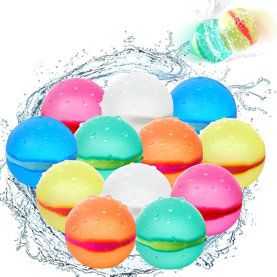 12 Pcs Reusable Water Balloons, Self-Sealing Refillable Water Balls, Pool Toys for Kids Ages 4-14... | Amazon (US)