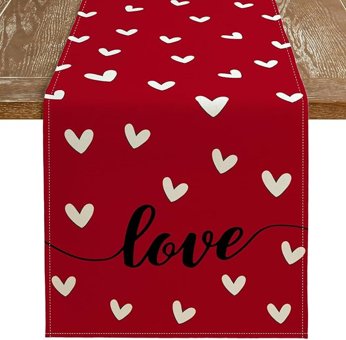 ARKENY Valentines Day Table Runner 72x13 Inches Love Heart Red Table Decor, Burlap Farmhouse Indo... | Amazon (US)