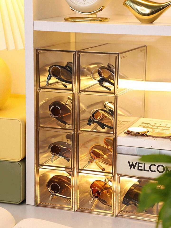 1pc Clear 4-Compartment Drawer Type Sunglass & Eyeglass Storage Box, Dustproof & Stackable Access... | SHEIN