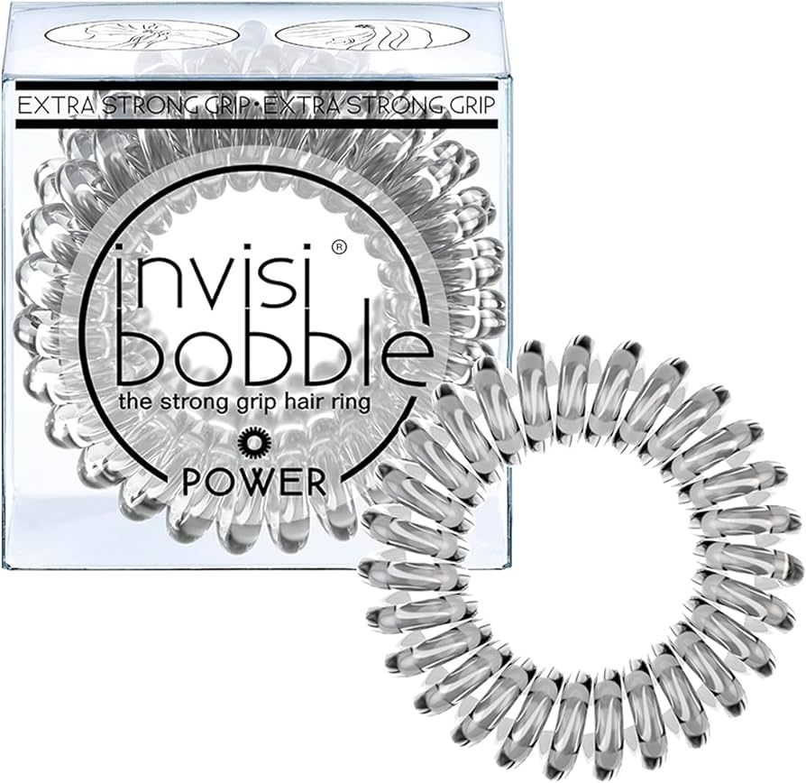 invisibobble Power Traceless Spiral Hair Ties - Pack of 3 Crystal Clear - Strong Elastic Grip Coi... | Amazon (US)