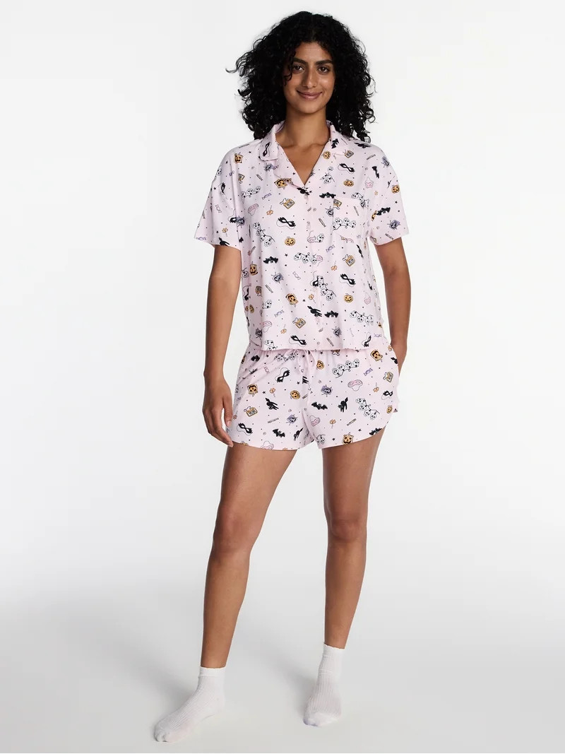 Halloween Women's Notched Top and Shorts Pajama Set from Way to Celebrate, 2-Piece, Sizes XS-3X | Walmart (US)