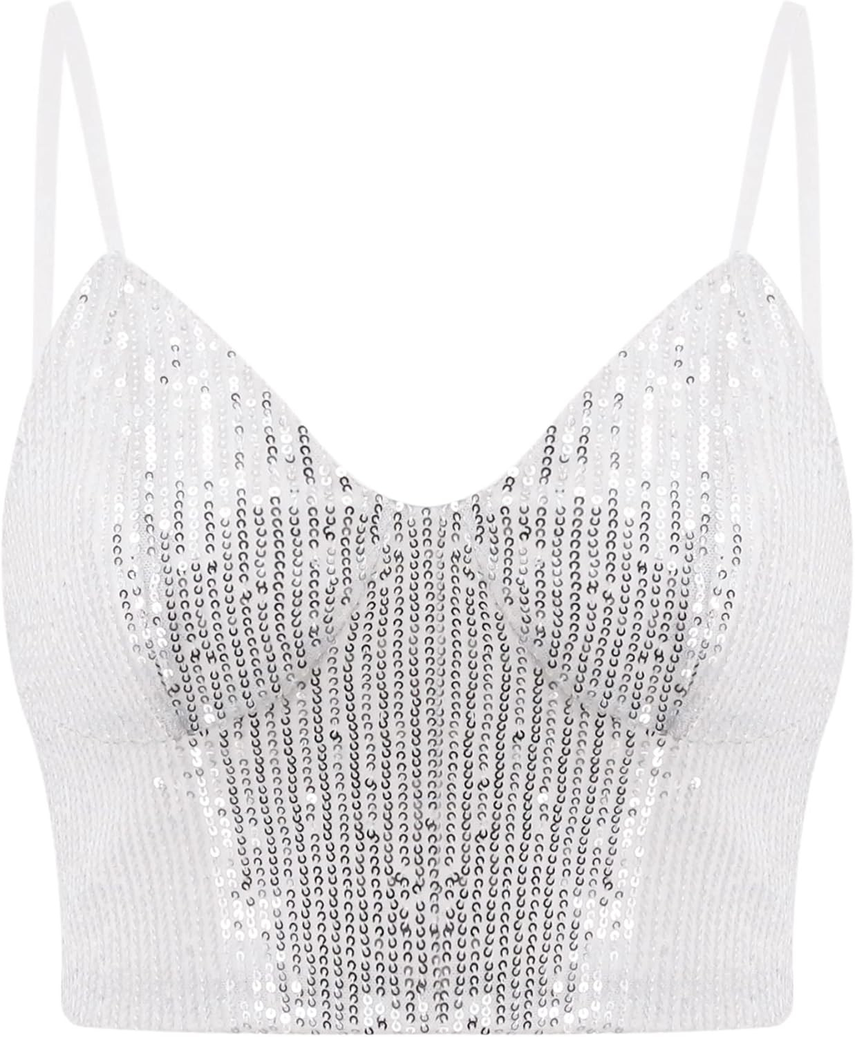 Vimoisa Women Reflective Metallic Tank Top Bustier Spaghetti Strap Crop Top Tight Sleeveless Tube... | Amazon (US)