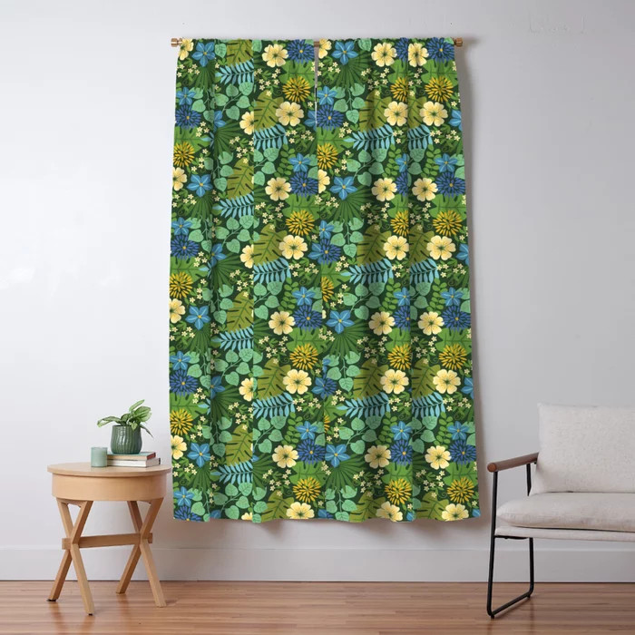 Tropical Blue and Yellow Floral Blackout Curtain by Barbara Pixton | Society6