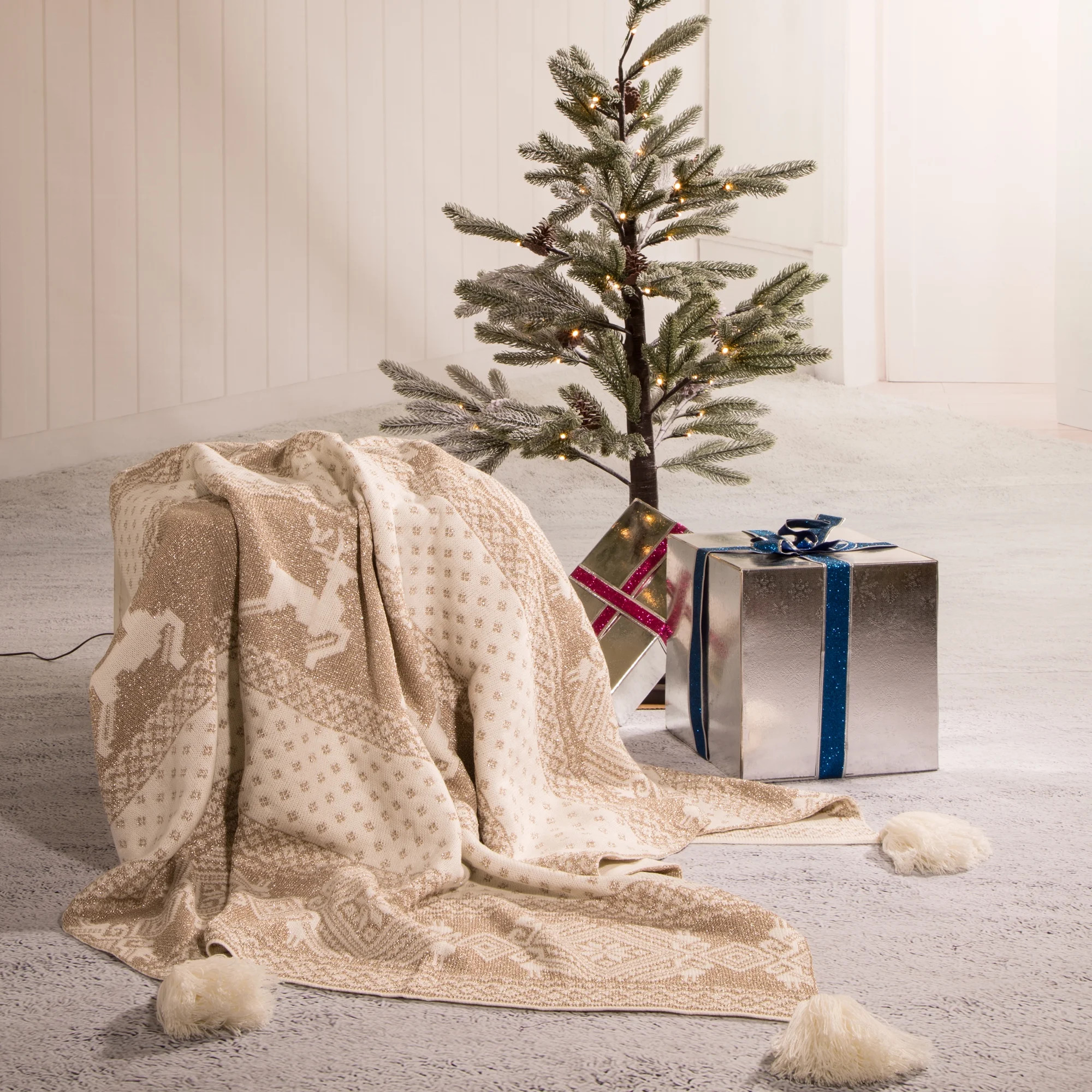 Glitzhome 50 x 60 Inces Acrylic Throw Blanket, Beige - Walmart.com | Walmart (US)