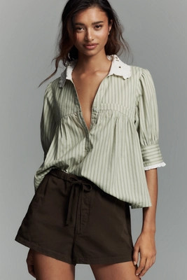 By Anthropologie Long-Sleeve Collared Babydoll Top | Anthropologie (US)