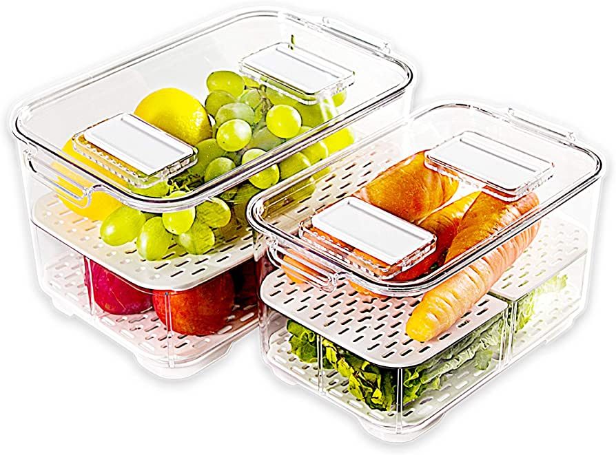 elabo Food Storage Containers Fridge Produce Saver- Stackable Refrigerator Organizer Keeper Drawe... | Amazon (US)