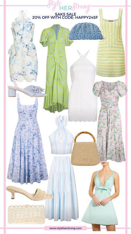 Saks Sale Finds: spring dresses, beach dresses, wedding guest dress, travel outfit, floral dress, matching set, spring heels, straw bag, clutch 

#LTKwedding #LTKtravel #LTKsalealert