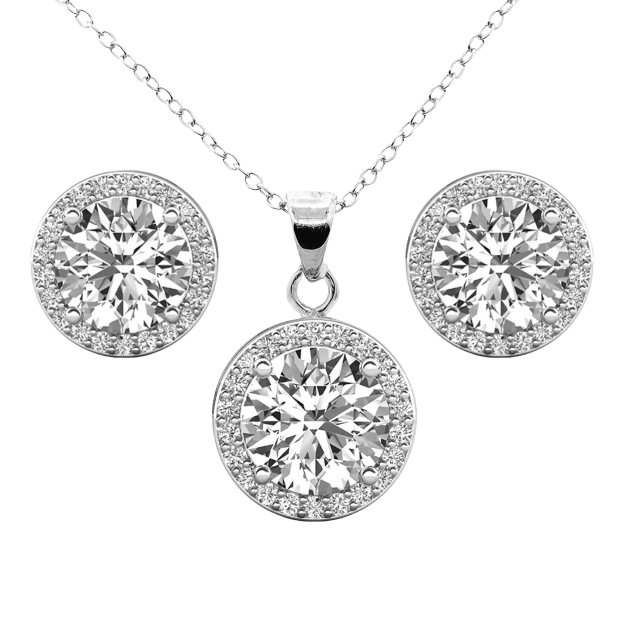 Cate & Chloe Ariel 18k White Gold Plated Halo Jewelry Set with Simulated Diamonds Gift for Women | Walmart (US)