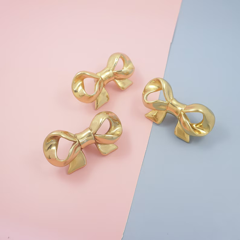 Modern Brass Bow Knobs Pulls Dresser Knob Pull Handles Gold Drawer Knob Pull Girls Room Cabinet K... | Etsy (US)
