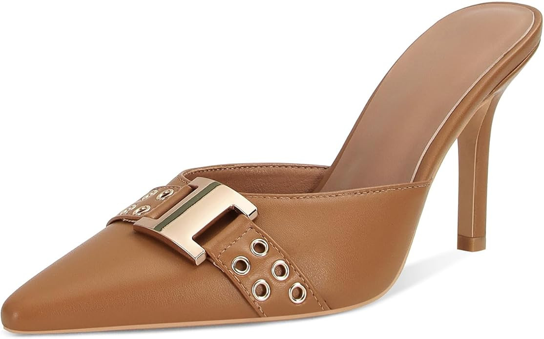 DOEYG Pointed Toe Kitten Heels for Women Closed Toe Heeled Mules Heels Sandals Buckle Stiletto He... | Amazon (US)