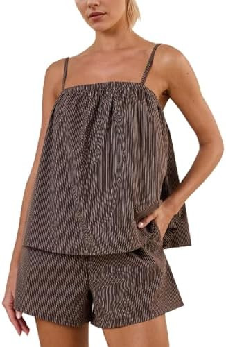 Women 2 Piece Lounge Sets Striped Sleeveless Cami Top Cute High Waist Shorts Casual Summer Vacati... | Amazon (US)