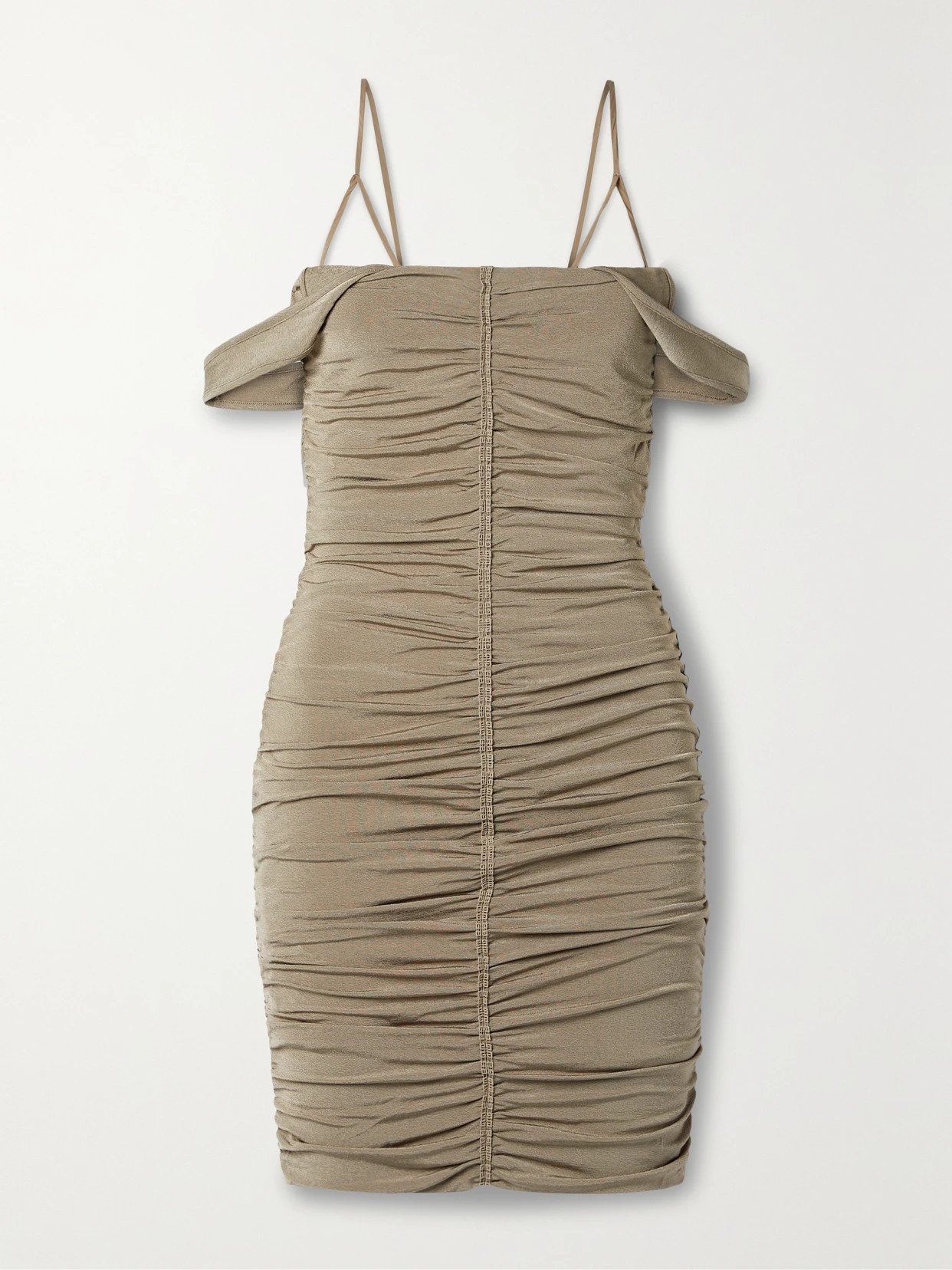 Givenchy - Cold-shoulder Crochet-trimmed Ruched Stretch-jersey Mini Dress - Mushroom | NET-A-PORTER (UK & EU)