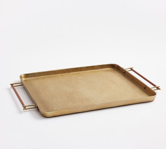 Handcrafted Beltic Brass &amp; Leather Tray | Pottery Barn (US)