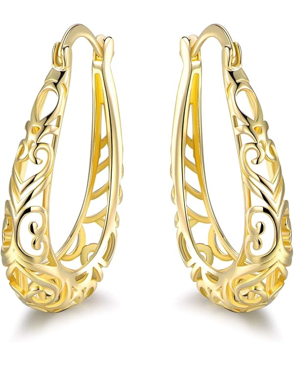 Barzel 18K Gold Plated Filigree Hoop Earrings | Amazon (US)