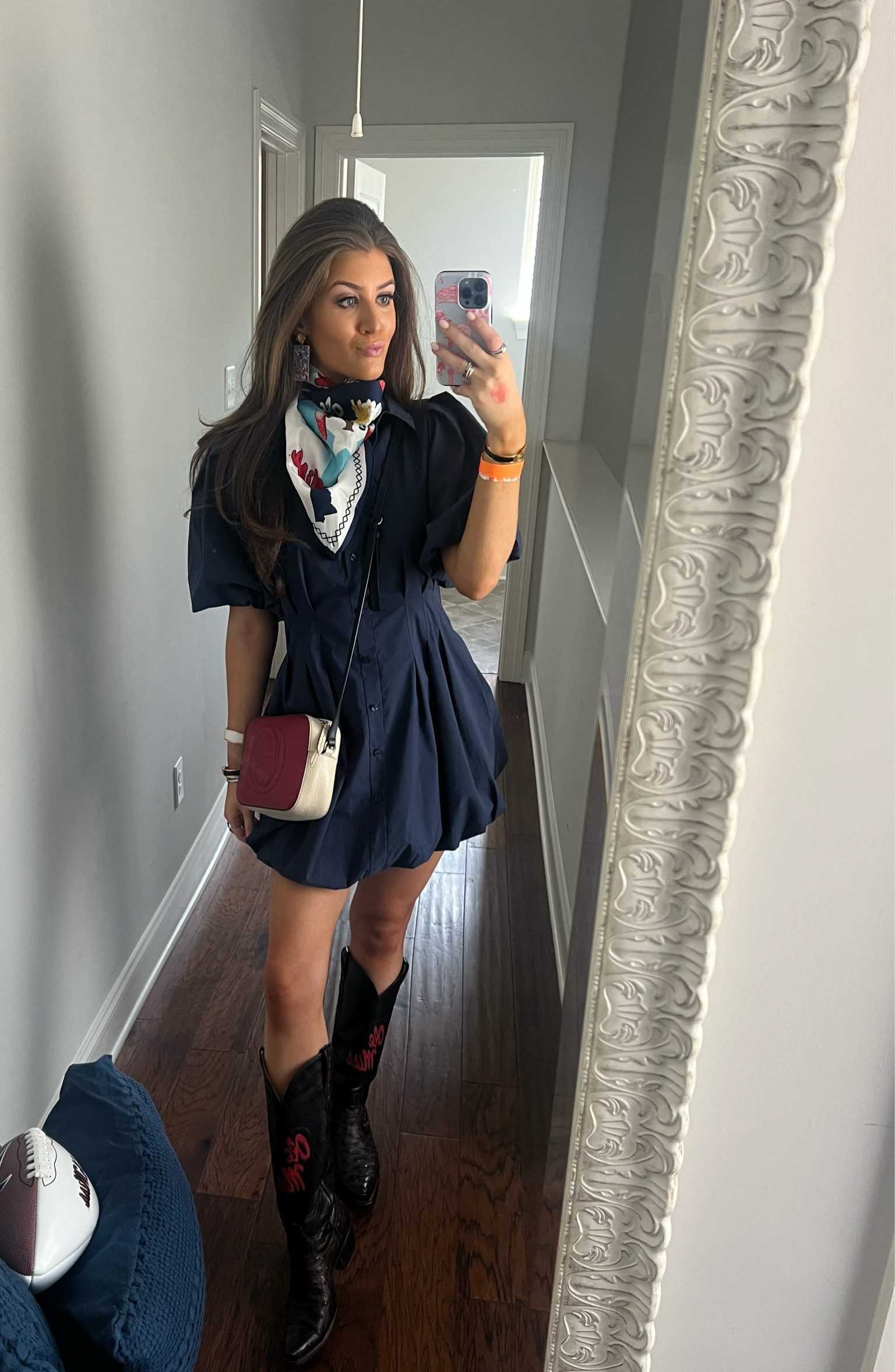 My favorite day time dress! Perfect for a game day… dress it up or down! Paired with my Ole Miss boots for a spring day in Oxford, MS! Sized up for length. 