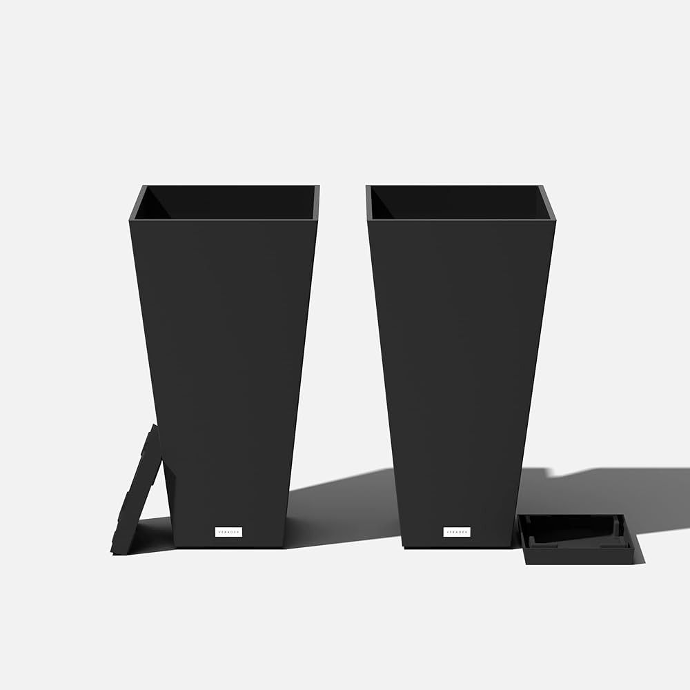 Veradek V-Resin Indoor/Outdoor Taper Planter (Black, 26 inch - 2 Pack with 2 Saucer Trays) | Amazon (US)