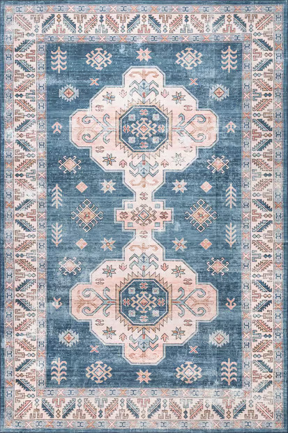 Blue Eboni Traditional Washable 3' x 5' Area Rug | Rugs USA