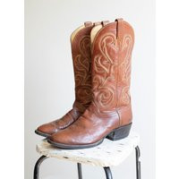 Vintage Brown Leather Boots With Embroidered Detail Mens 10 Cowboy Boot Classic 1970S Style/Made in Mexico Vintage Leather | Etsy (US)