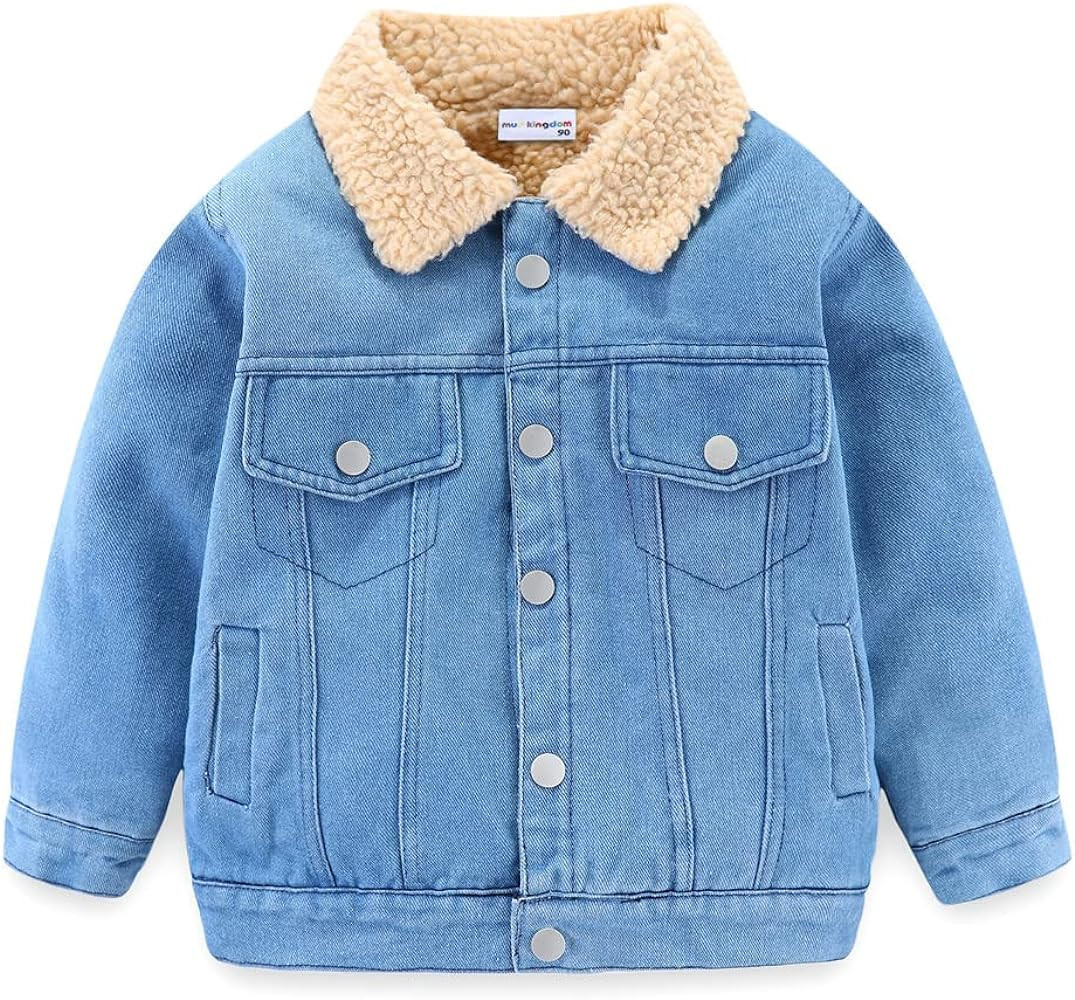Mud Kingdom Little Boys Denim Jacket Fleece Lined Cute Sherpa Collar Snap Button | Amazon (US)