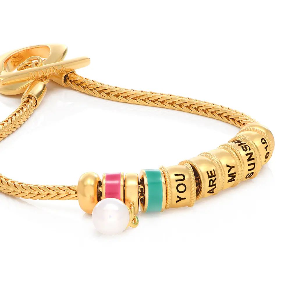 Linda Toggle Heart Charm Bracelet with Pearl & Enamel in 18K Gold Plating | MYKA