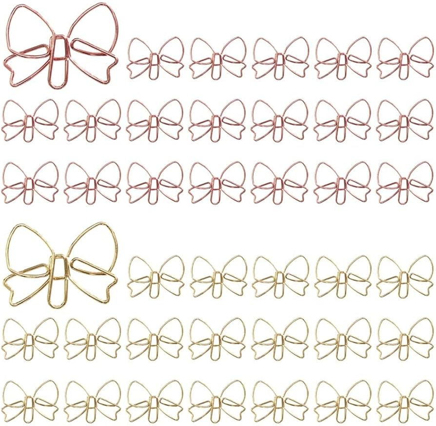 OWLFAVO Bowknot Shape 40pcs Paper Clips with Clear Box, Rose Gold and Yellow Gold, Funny Cute Paperclips Bookmarks Planner Clips for Fun Office Supplies School Gifts Wedding Decoration | Amazon (US)