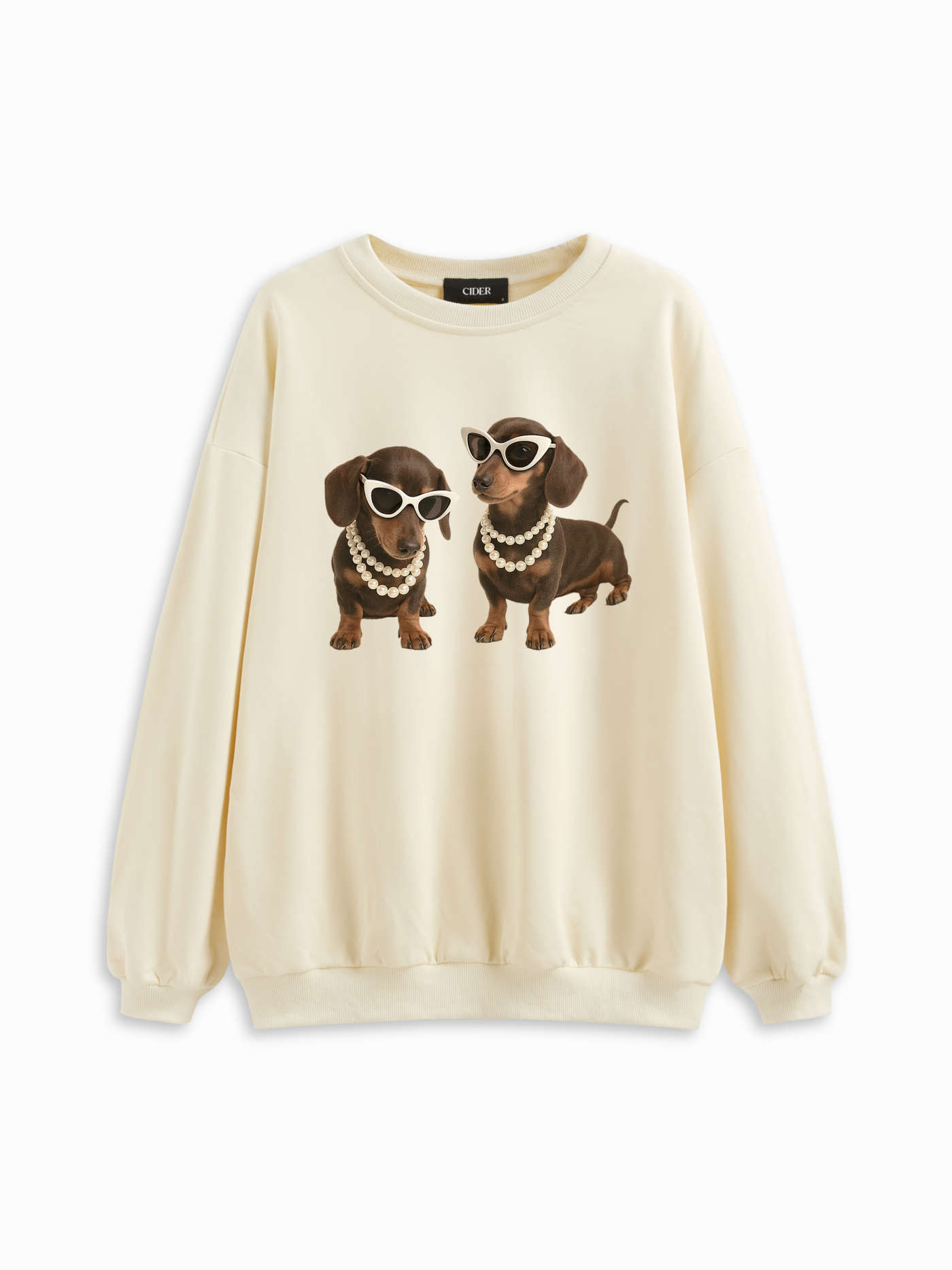 Knit Fabric Cotton-blend Dachshund Graphic Oversized Sweatshirt For School Daily Casual | Cider