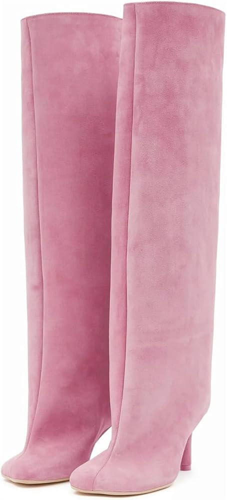 Vertundy Women's Knee High Boots Square Toe and Foot Pull On Stiletto Heels Fashion Dress Tall Ri... | Amazon (US)