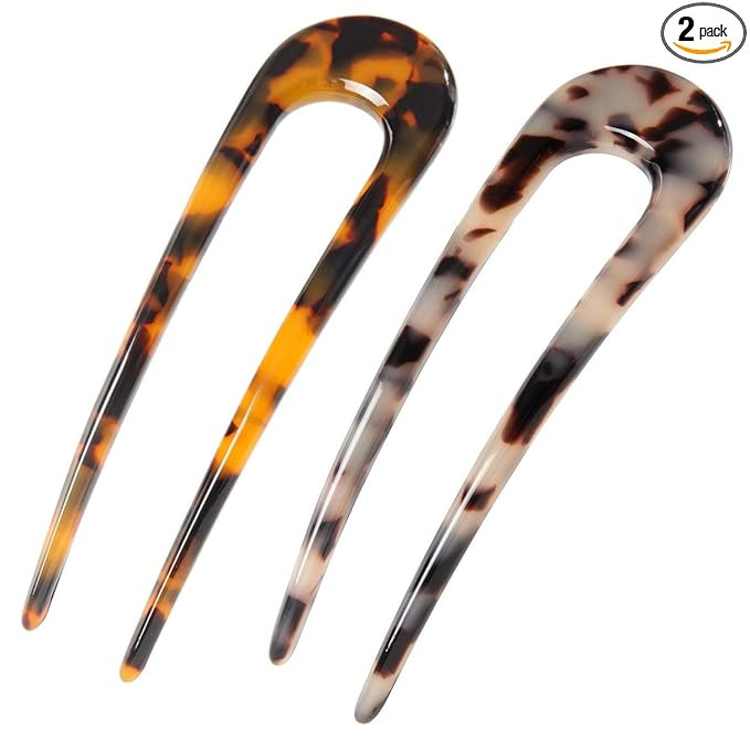 Fsmiling French Hair Pins Tortoise Shell U Shaped 2 Prong Hair Sticks Acetate Chignon Pin for Wom... | Amazon (US)