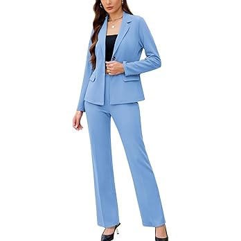 Women's 2 Piece Outfits Long Sleeve Solid Blazer with Straight Leg Pants Elegant Casual Business ... | Amazon (US)