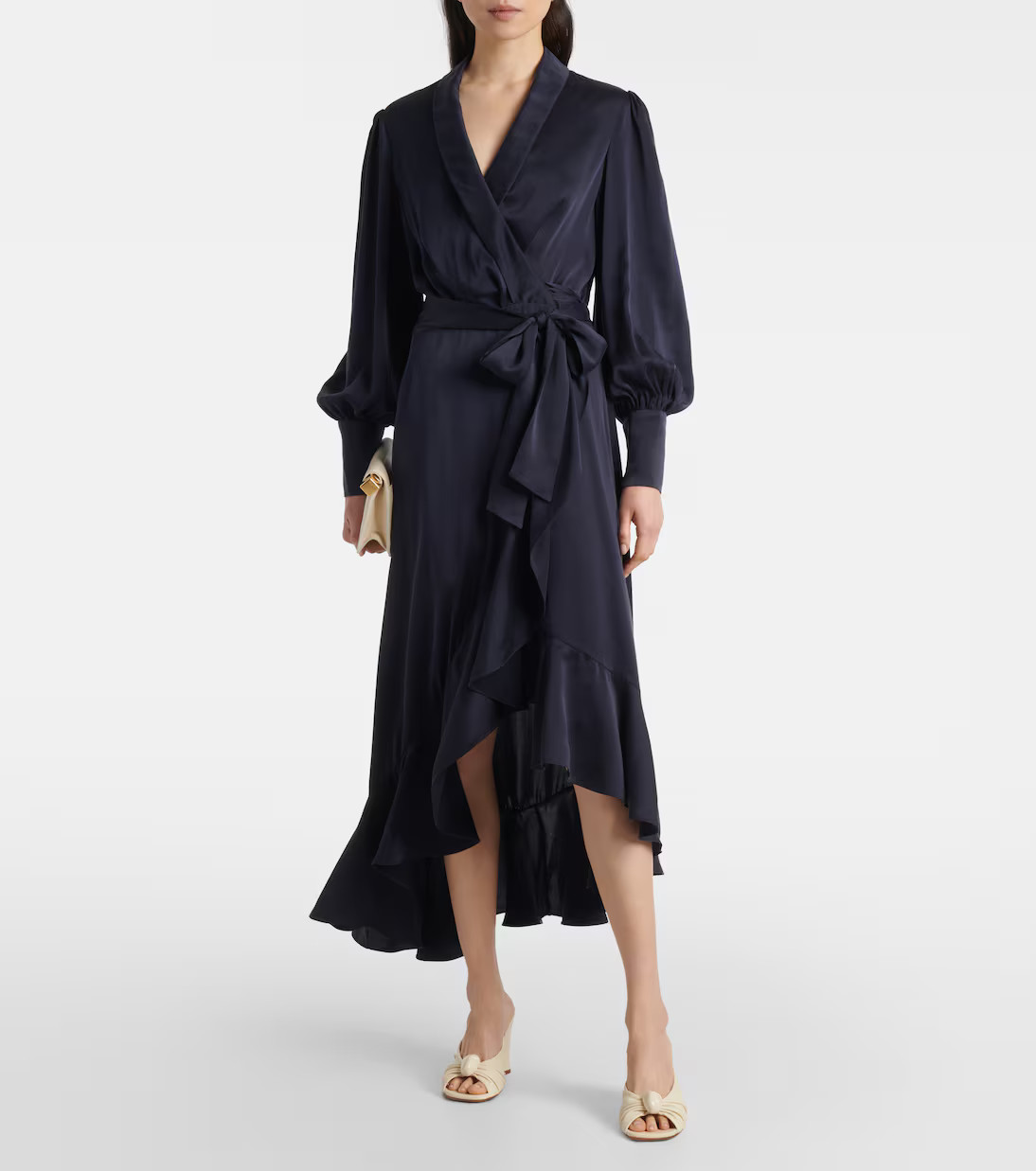 Ruffled silk satin wrap dress | Mytheresa (UK)