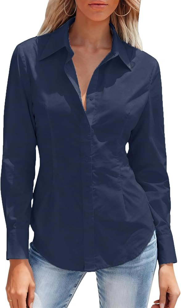 Mutitop Button Down Shirts for Women Long Sleeve Dress Shirts Wrinkle Free Collared Work Office S... | Amazon (US)