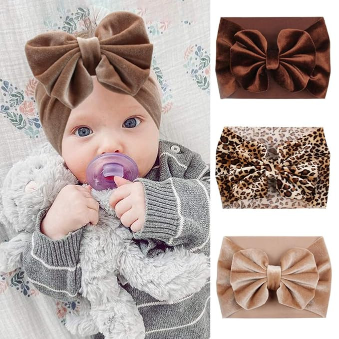 YanJie Hairband - Soft Velvet Baby Headbands with Big Bows, Leopard Color, Handmade for Baby Girl... | Amazon (US)