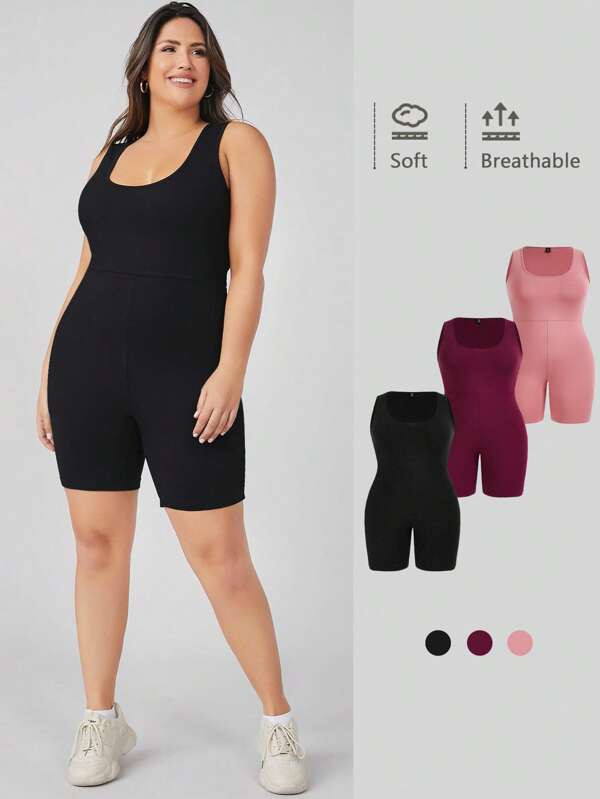 SHEIN BASICS Plus Scoop Neck Romper | SHEIN