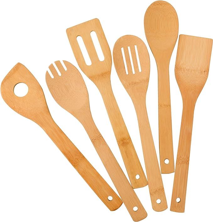 Zhuoyue Kitchen Cooking Utensils Set, 6 Pcs Bamboo Wooden Spoons & Spatula Kitchen Cooking Tools ... | Amazon (US)