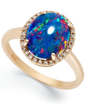 14k Rose Gold Ring, Opal Triplet and Diamond (1/10 ct. t.w.) Oval-Shaped Ring | Macys UK