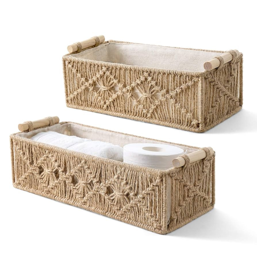 Mkono Macrame Storage Baskets Boho Decor Box Handmade Woven Decorative Countertop Toilet Tank She... | Amazon (US)