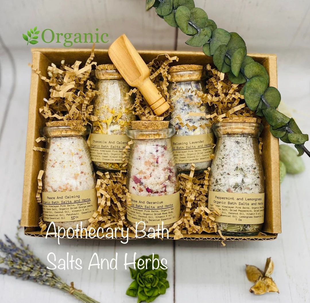 Set of 5 organic bath salts with essential oil infusion, gift box, ideal for weddings, parties, a... | Etsy (US)