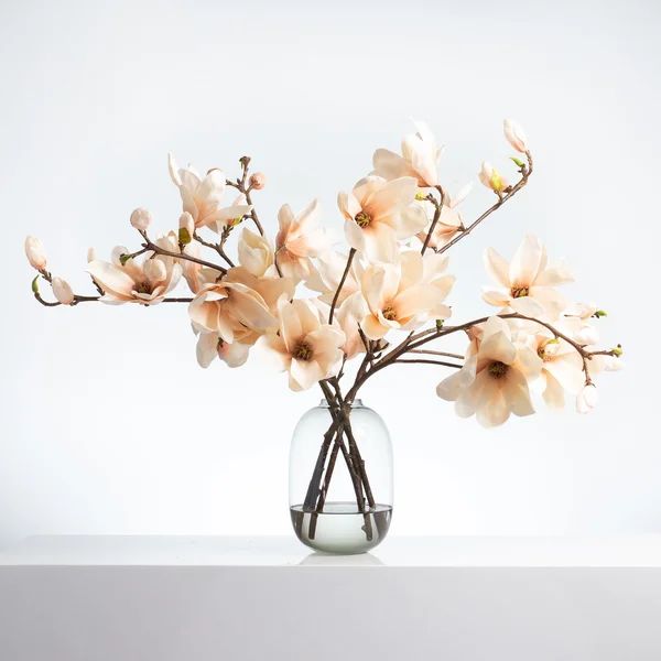 Blooming Apricot & Blush Magnolia Branches Everyday Water Illusion Arrangement In Smoke Glass Bea... | Wayfair North America