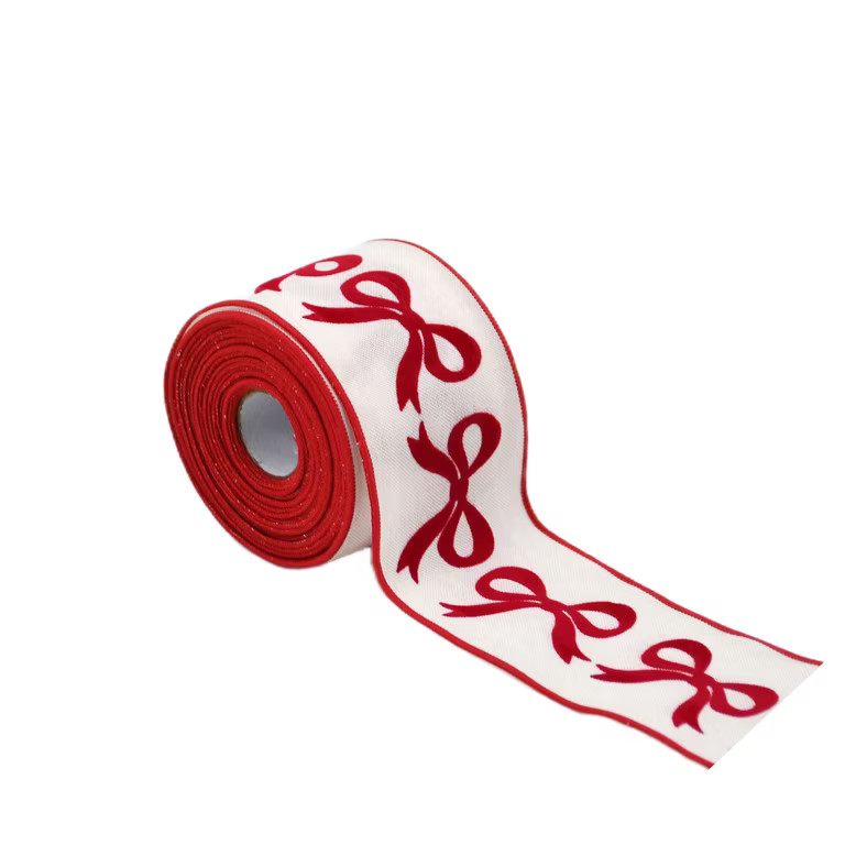White and Red Bow Pattern Christmas Ribbon, 2.5" x 25', by Holiday Time | Walmart (US)