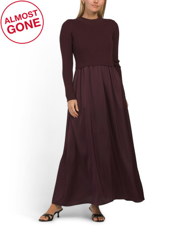 Long Sleeve Satin Skirt Sweater Maxi Dress | TJ Maxx