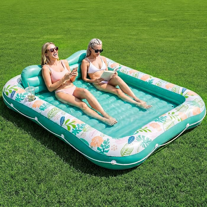 Inflatable Tanning Pool Lounger Float, Stonful 87" x 63" Pool Floats Adult with Pillow & Cup Hold... | Amazon (US)
